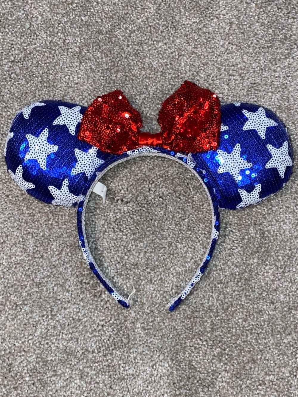 Disney Minnie Mouse Red White Blue Patriotic Star Sequin Ears Headband